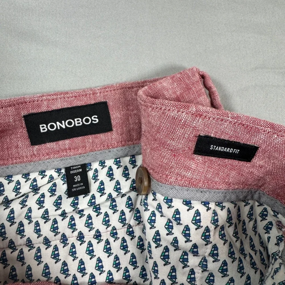 Bonobos 7 Inch Inseam Standard Fit Shorts Mens 30 Red Linen Blend Golf Resort